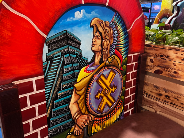 Mexican decor on the booths and tables