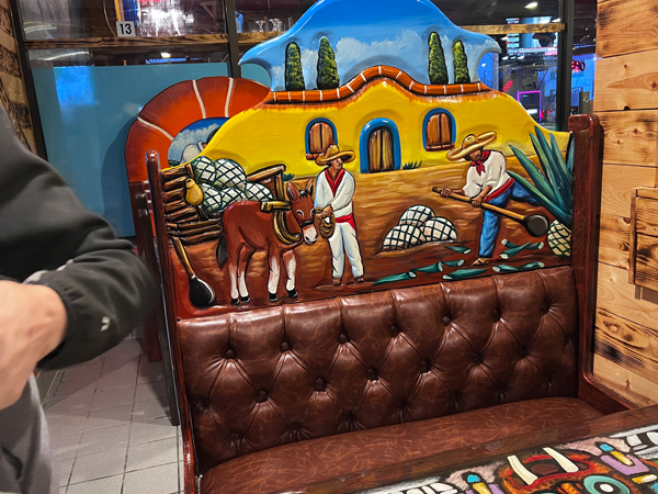 Mexican decor on the booths and tables