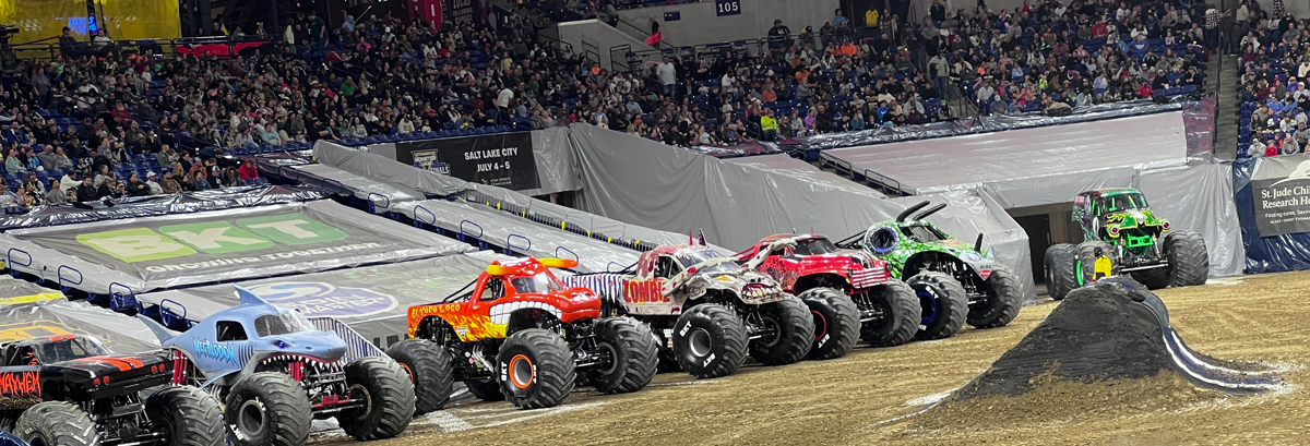 7 of the 12 Monster Trucks at this event