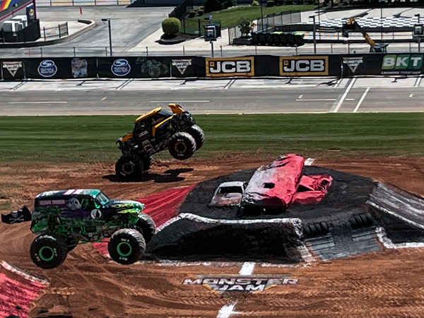 JCB Digatron  and Grave digger Monster Trucks