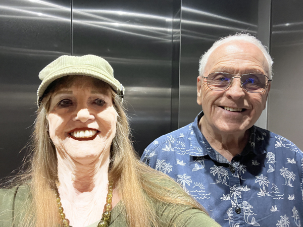 Karen and Lee Duquette in the elevator 