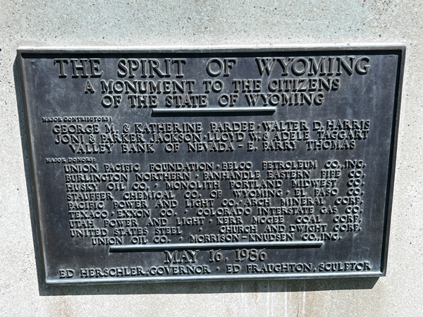 The Spirit of Wyoming Monument plaque
