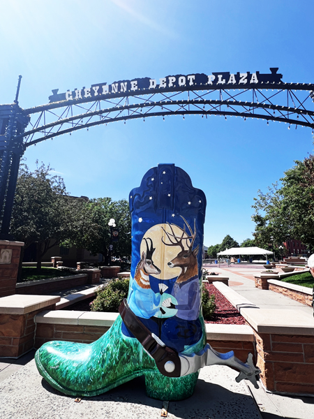 Cheyenne Depot Plaza sign and boot