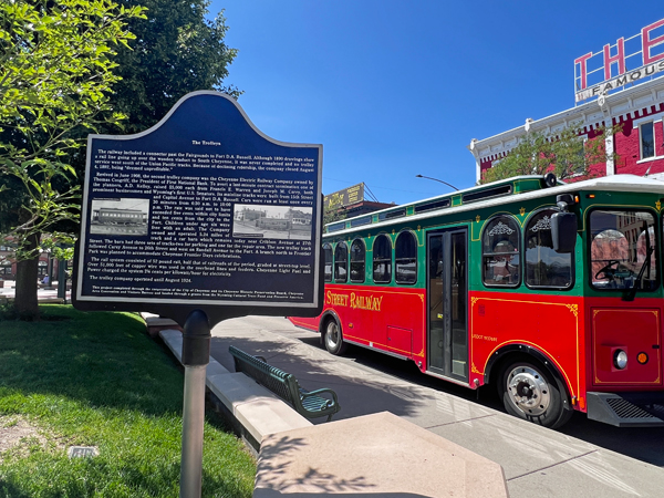 trolley car and sign