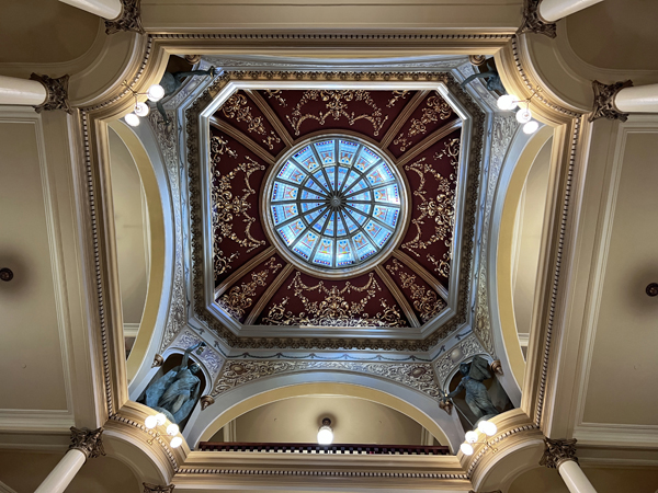 Looking up at the ceiling