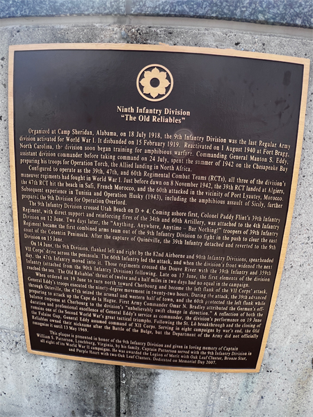 sign about 9th Infantry division