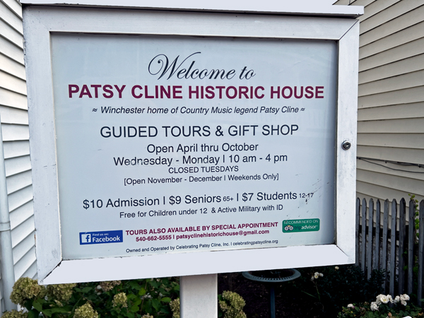 PatsyCline Historic House sign