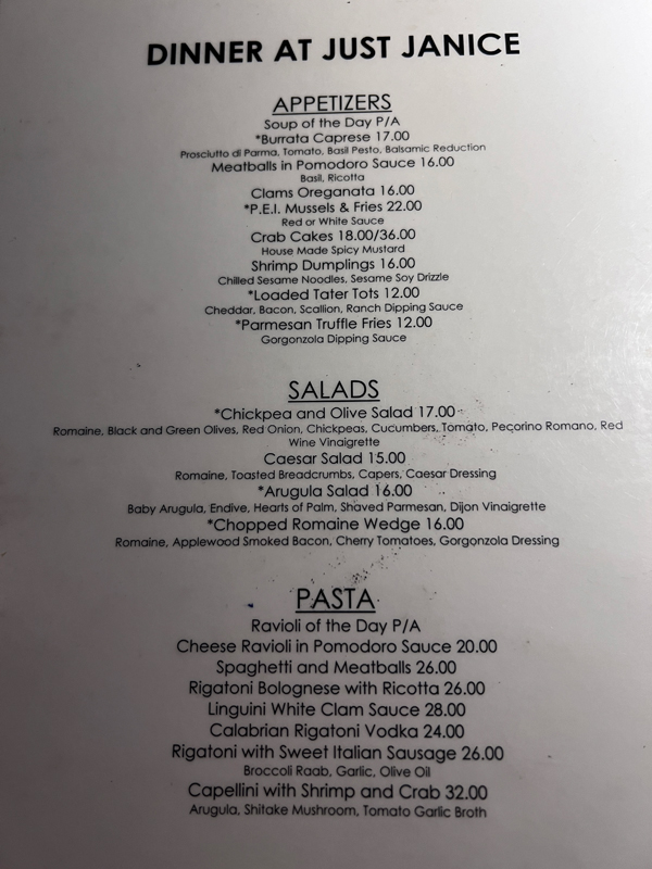 Just Janice Restaurant menu