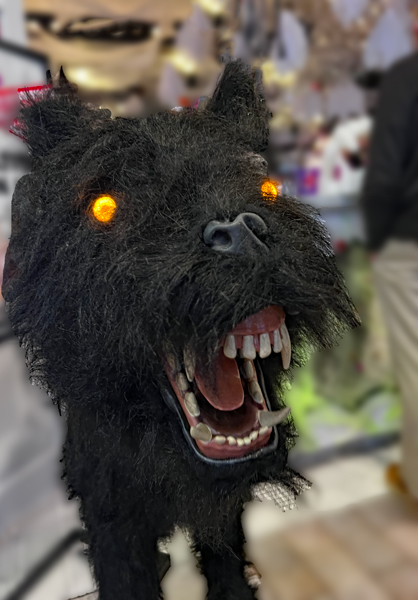 scary animated black wolf with big teeth
