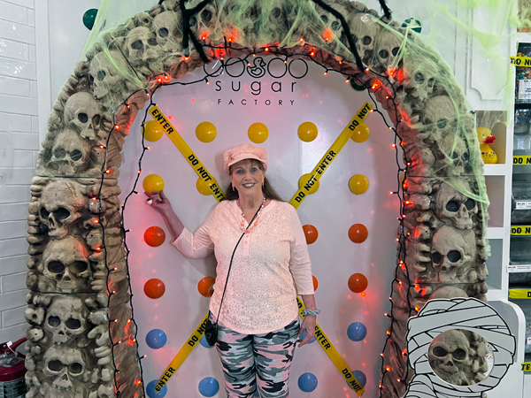 Karen Duquette at the alloween sugar Factor