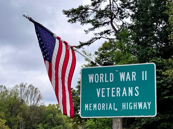 World War II Veterans Memorial Highway sign