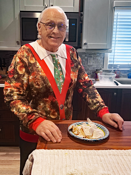 Lee Duquette in his Christmas shirt 