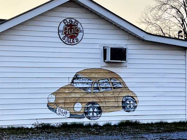 car painted on a business building