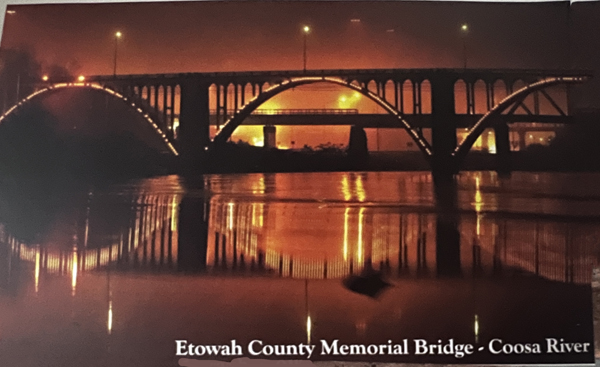 night photo of Etowah Memorial bridge