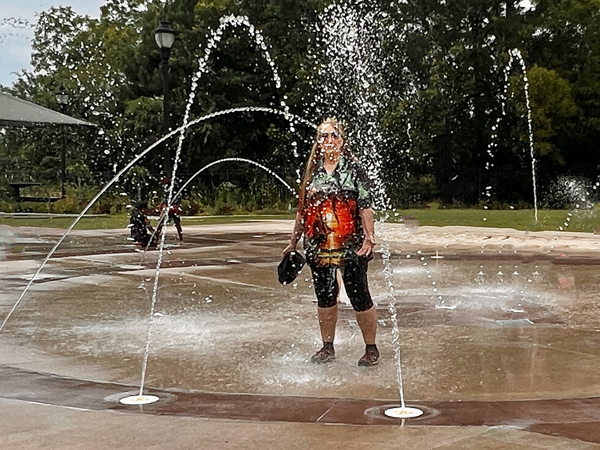 Karen Duquette at the splash pad