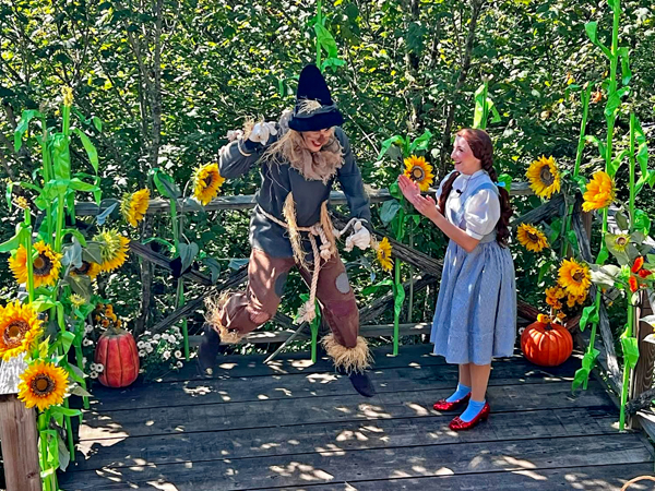 The Scarecrow and Dorothy in the sunflowee field