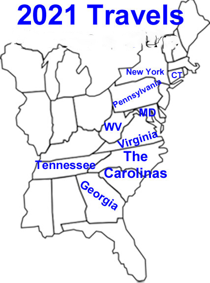 2021 Travel map for the two RV Gypsies