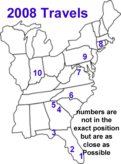 2008 travel map for the two RV Gypsies