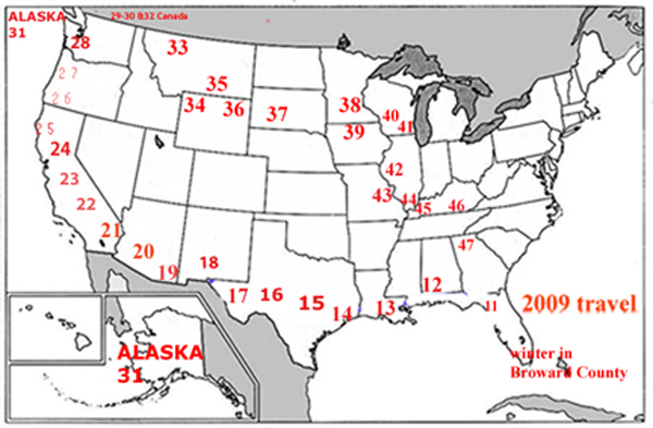 2009 travel map for the two RV Gypsies