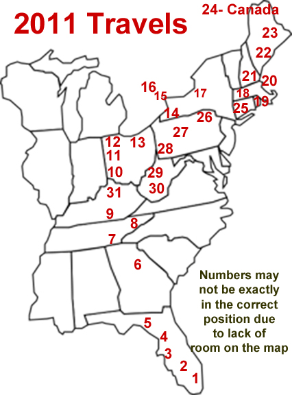 2011 travel map for the two RV Gypsies