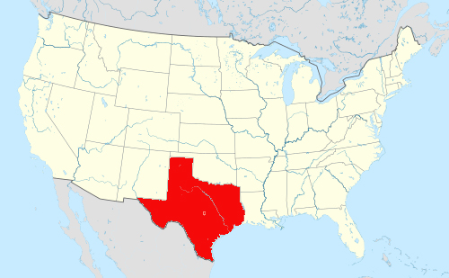 USA map showing location of Texas