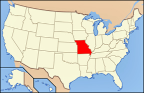 USA map showing location of Missouri