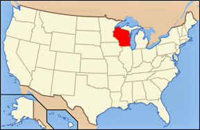 USA map showing location of Wisconsin