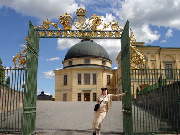 Karen Duquette at the entrance to the Drottingholm Palace