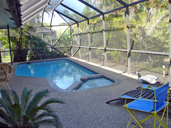 The pool in the back patio