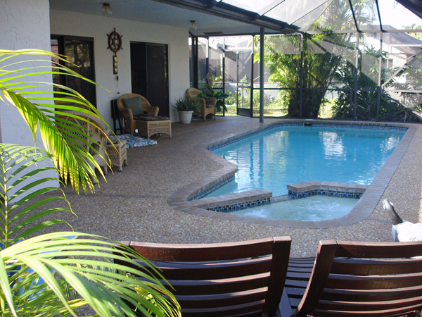 The pool in the back patio