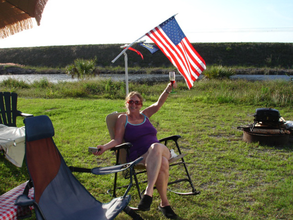 Karen Duquette enjoying a glass of wine