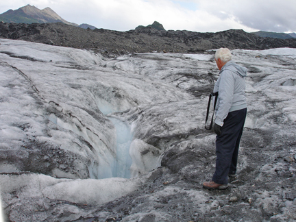 a new, deep crevice with waterfall