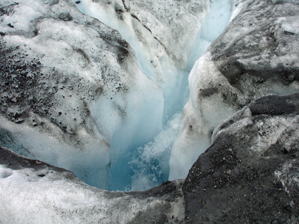 a new, deep crevice with waterfall