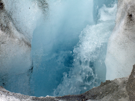 a new, deep crevice with waterfall