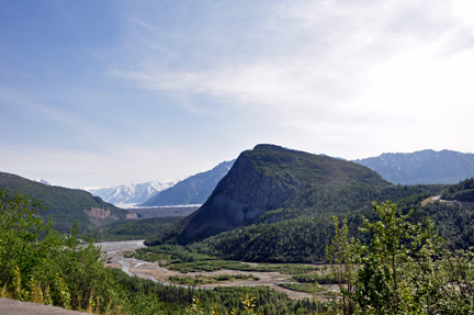 view of a small hill and Matanuska Glacier