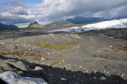 gravel, sand and large boulders that has been deposited by the glacier,