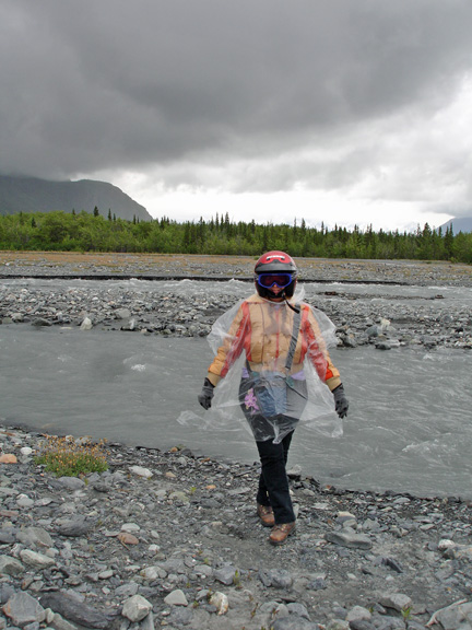 Karen Duquette checking out the river