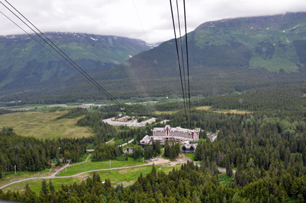view going up the Alyeska Resort Aerial Tramway