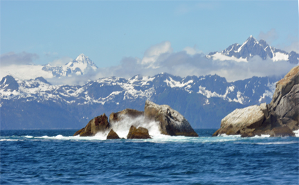 rocks, waves, mountains