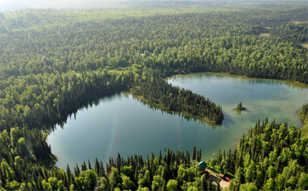 scenery taken out the closed window of the floatplane