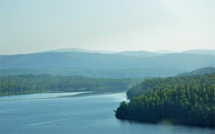 scenery taken out the closed window of the floatplane