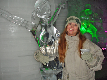 ice statue and Karen Duquette