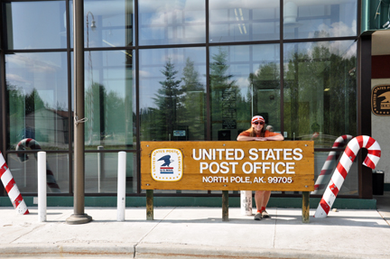 Karen Duquette at the North Pole post office