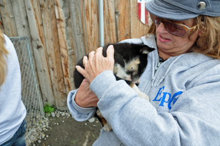 Karen Duquette and  a future sled dog