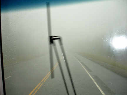 RV windshield on a rainy day