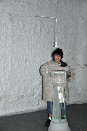 Alex at the church ice podium