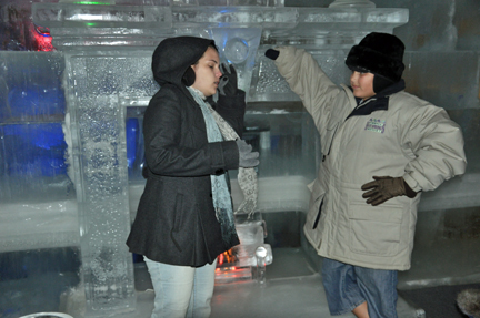 Alex and Kristen and the ice fireplace