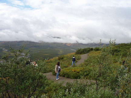 Renee, Kristen and Lee head up the hill 