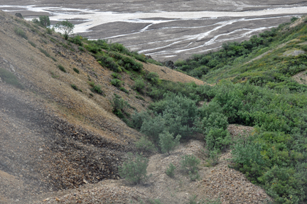 looking down the cliff at the river