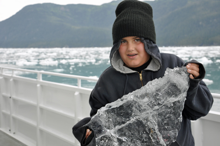 Alex with a chunk of the iceberg